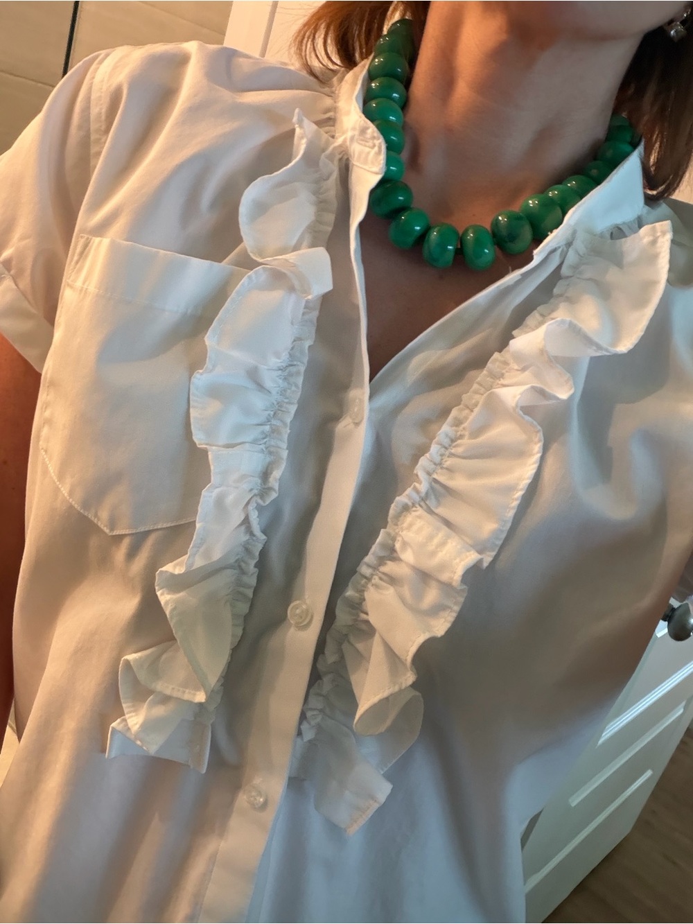 KMJ white KIKI - Ruffled White Short-Sleeve Blouse - Women's Top